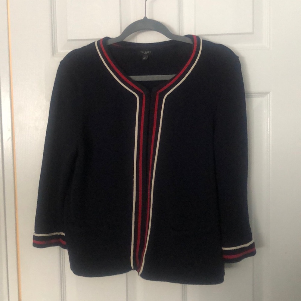 Navy sweatercardigan w red & white lines💙❤️🤍